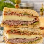Side view of the famous Italian Muffuletta sandwich from New Orleans.