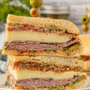 Side view of the famous Italian Muffuletta sandwich from New Orleans.