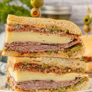 Side view of the famous Italian Muffuletta sandwich from New Orleans.