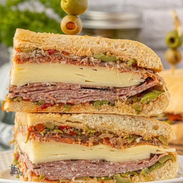 Side view of the famous Italian Muffuletta sandwich from New Orleans.