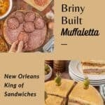 Muffuletta sandwich layered with Italian cured meats and cheese.