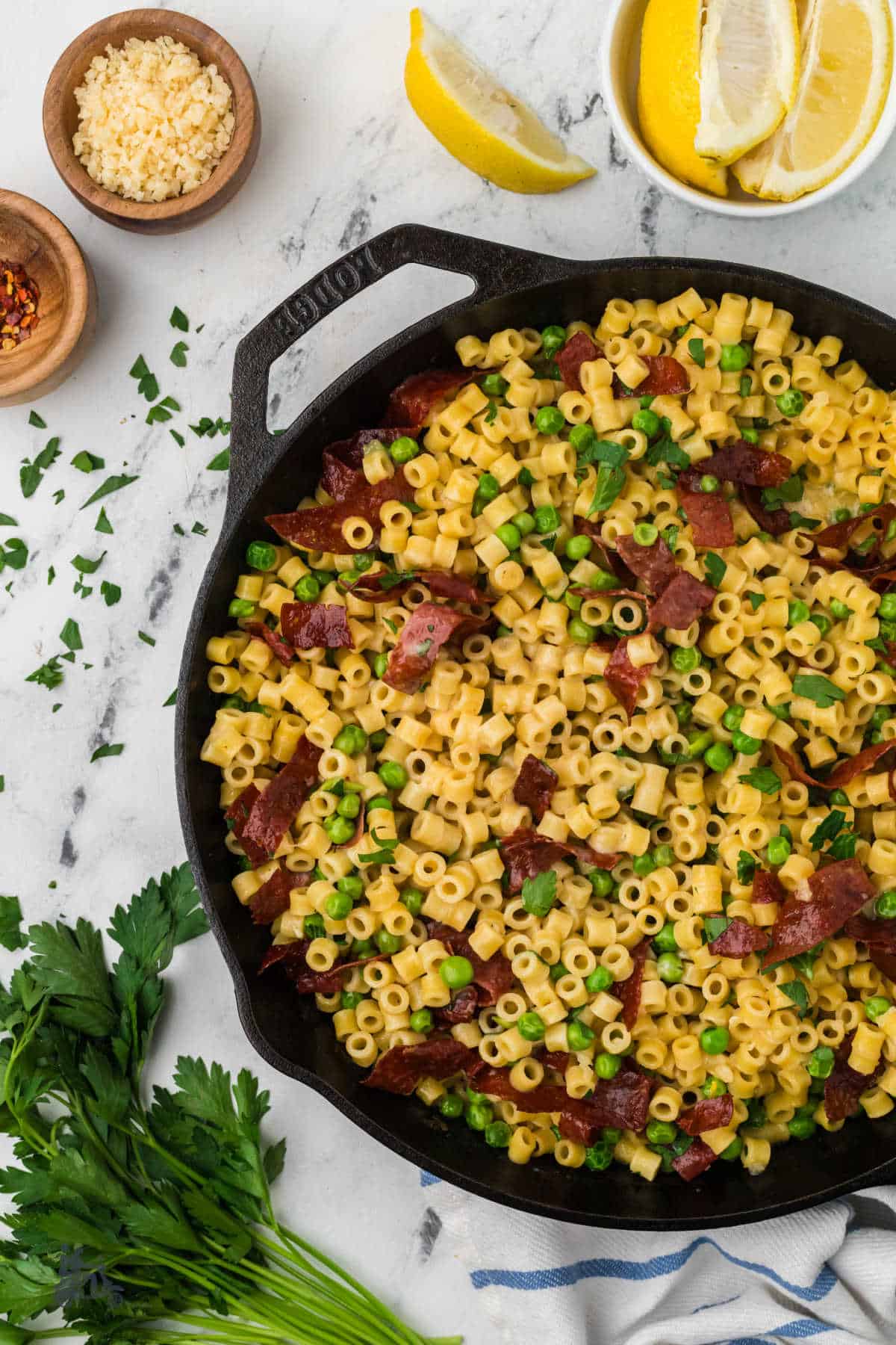 Cozy Italian pasta dinner served straight from the skillet.