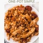 Close up of the simplified French Cassoulet recipe served on a white plate.