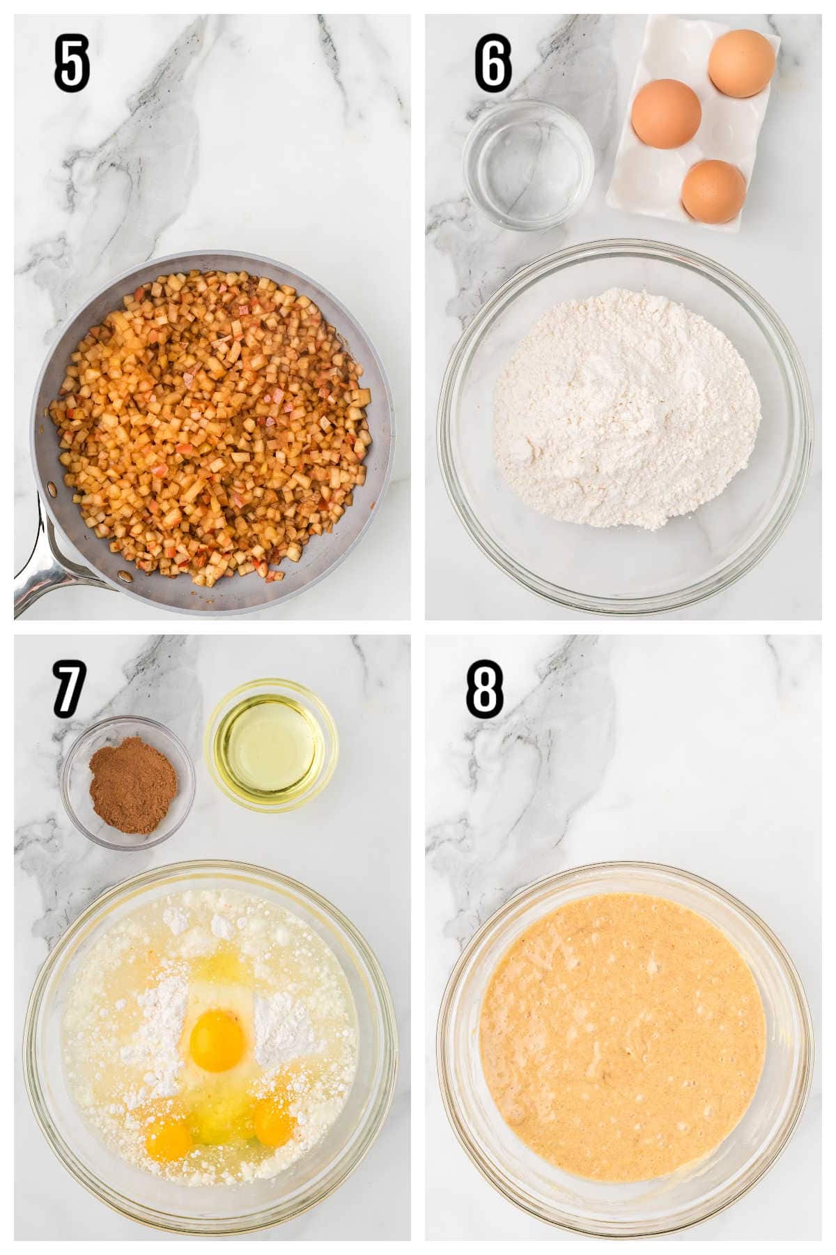 Steps five through eight for the yellow cake mix apple recipe with sugar glaze.