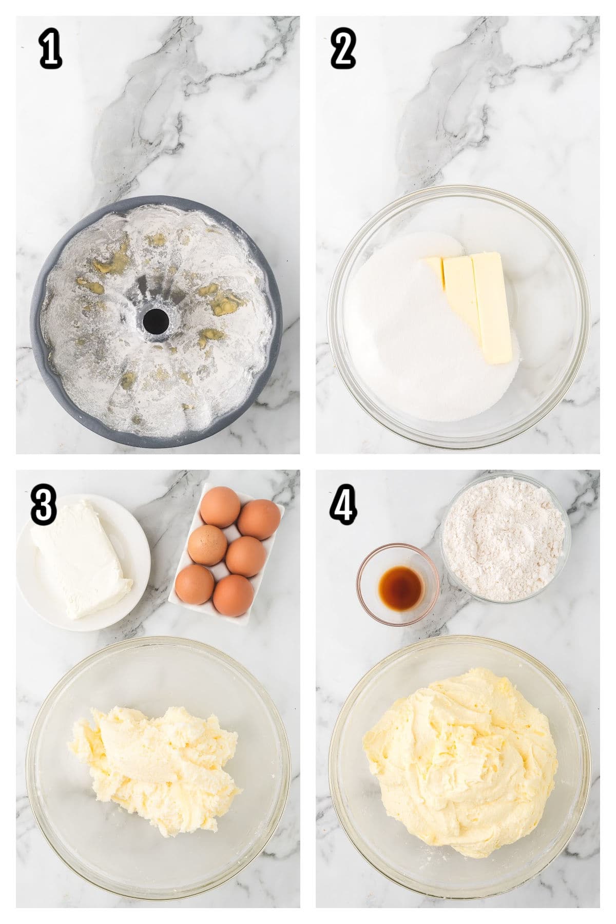First four steps to making the Irish Cake Recipe.