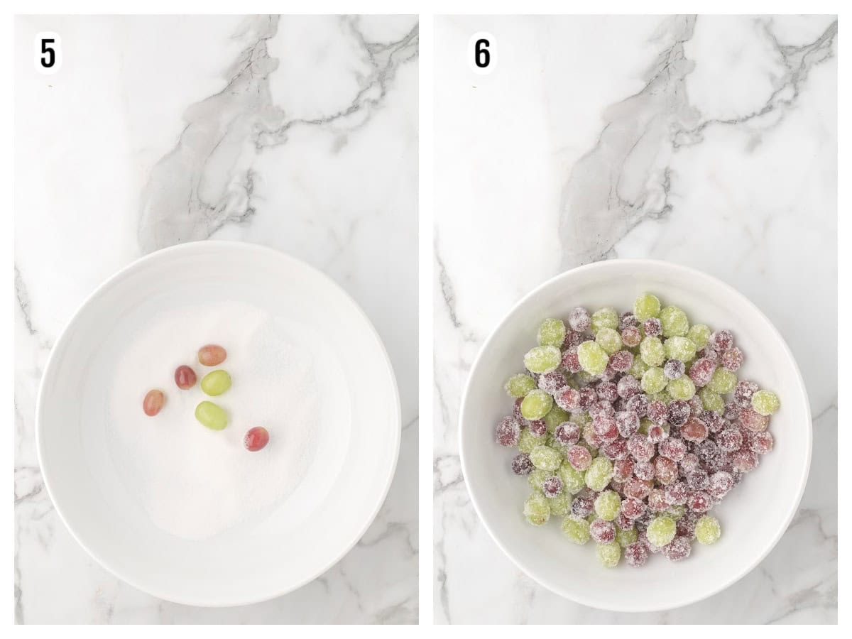 The last two steps to making the sugared grapes that are soaked in wine and vodka.
