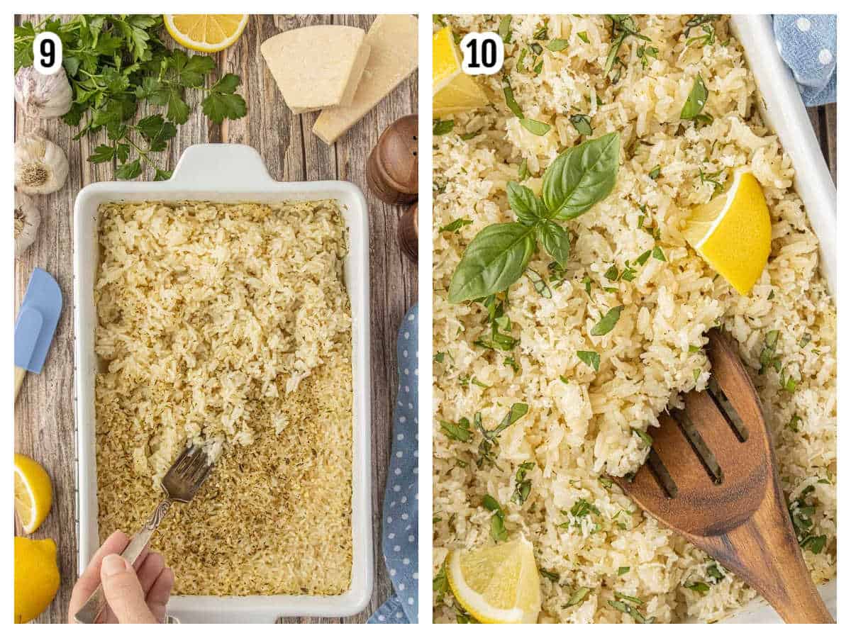 Third set of instructions shows the fluffy rice finished and ready-to-serve.