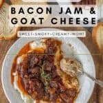 Party appetizer made with goat cheese and a savory jam.