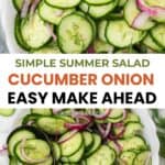 A two-photo collage shows summer cucumber salad in a serving bowl.