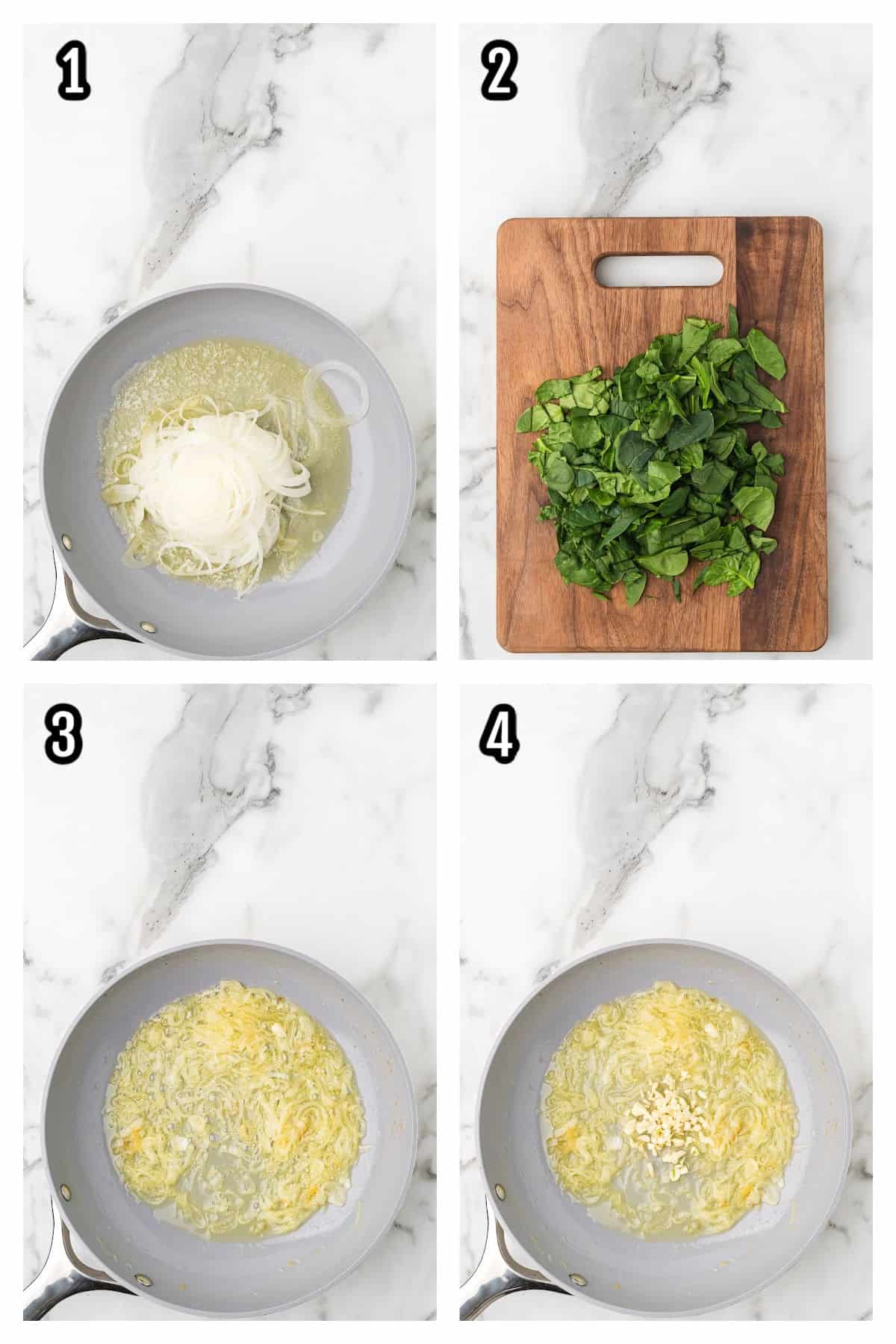 First set of instructions for making the spinach cream roll-up puff pastry appetizer.