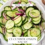 Overhead view of the homemade cucumber salad with simple ingredients.
