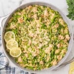 One-pan lemon chicken orzo pasta recipe for spring dinners.