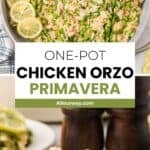 Spring chicken orzo recipe with asparagus and peas.