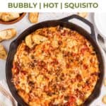 Baked pizza dip recipe made in a cast iron skillet is perfect for family gatherings and as aparty appetizers.