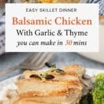 Balsamic chicken images with garlic and thyme.