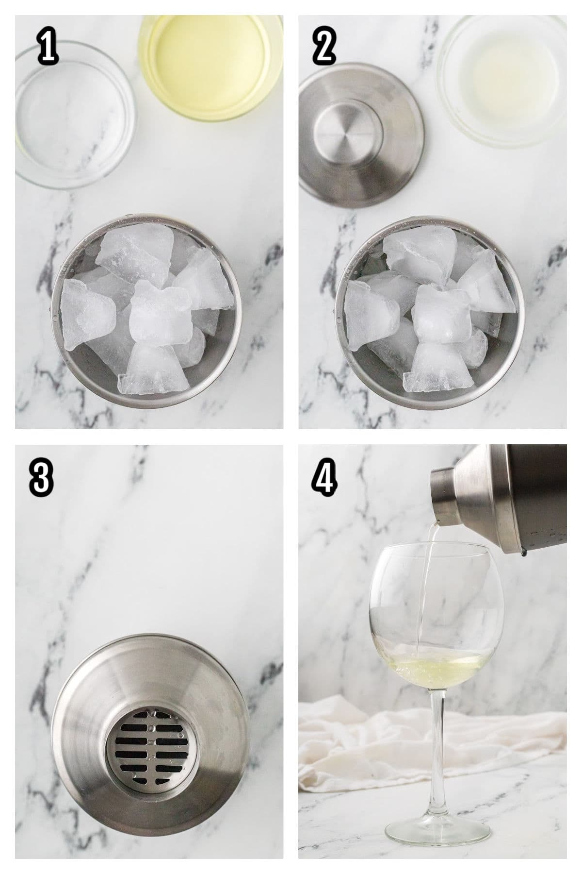 The first four steps to making the Limoncello spritz float.