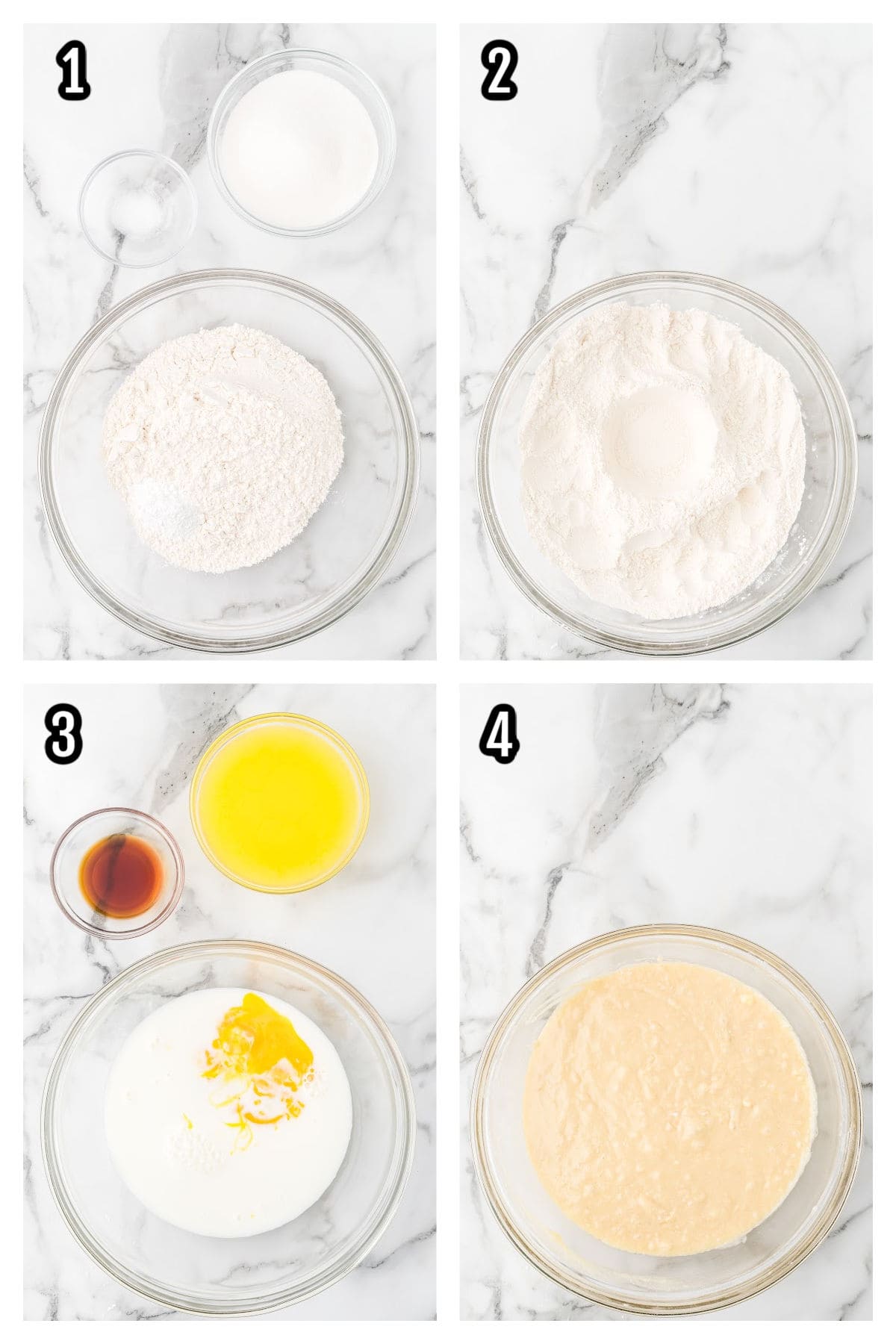 First four steps to making the coffee-flavored loaf cake.