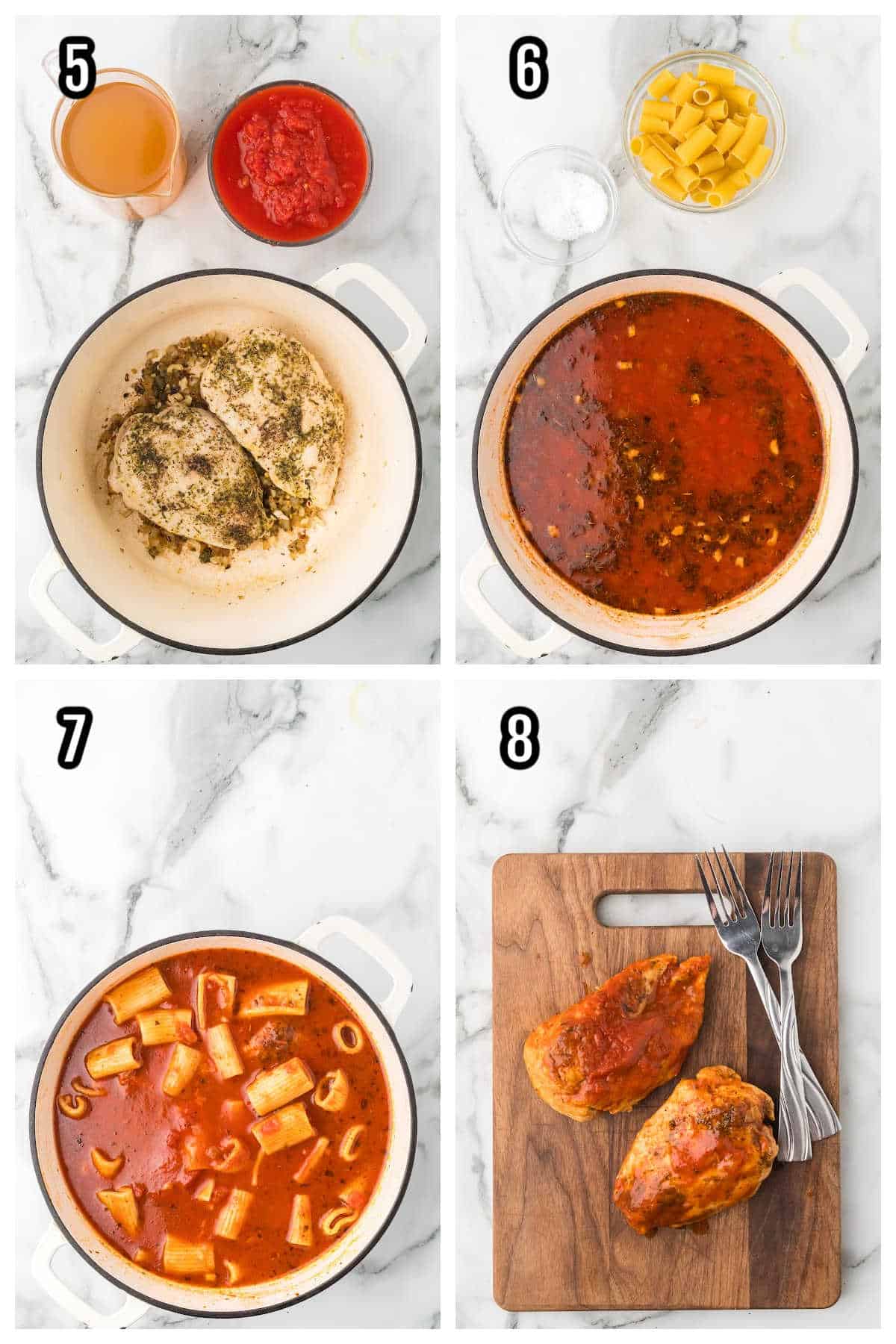 Second set of four steps to preparing the Italian Chicken Soup with fresh basil recipe.