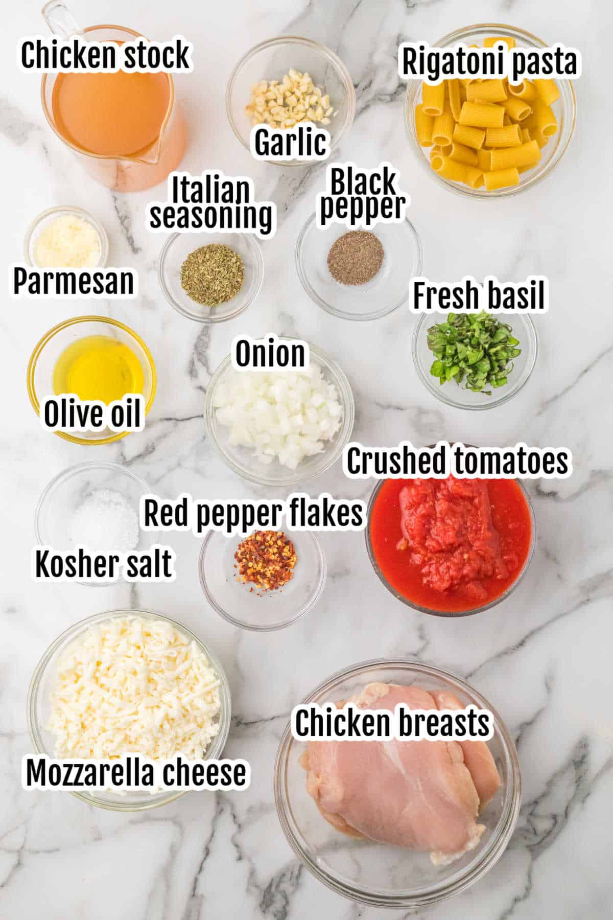 An image of all the ingredients needed to make the Chicken Parmesan Soup recipe.