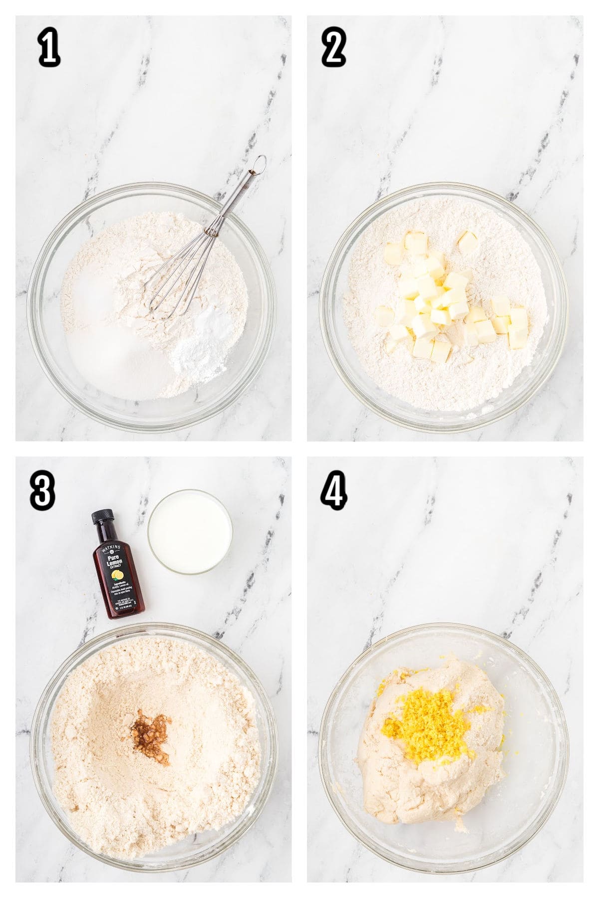 The beginning instructions for the scone recipe are flavored with lemon zest.
