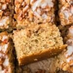 Yellow cake mix apple cake with chunks of apples and a sugary glaze.