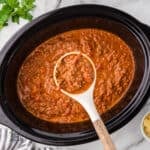 Rich Bolognese Sauce slowly made in a crockpot for an easy Italian meat sauce recipe.
