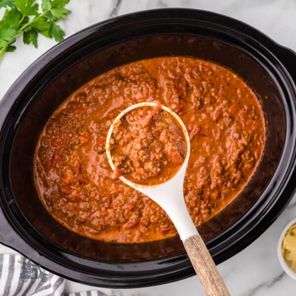 Rich Bolognese Sauce slowly made in a crockpot for an easy Italian meat sauce recipe.