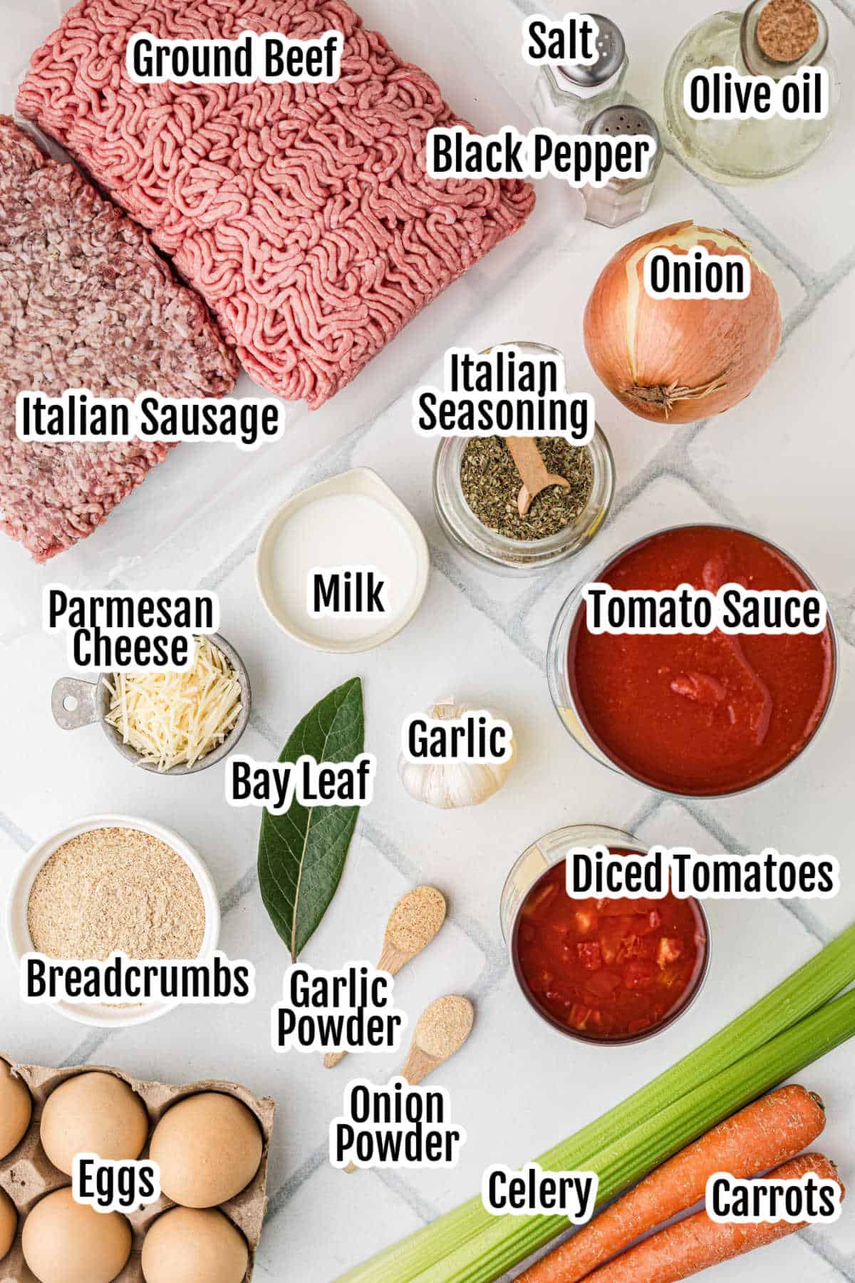 Image of the ingredients needed to make the slow cooker meatballs with the Italian tomato herb sauce.