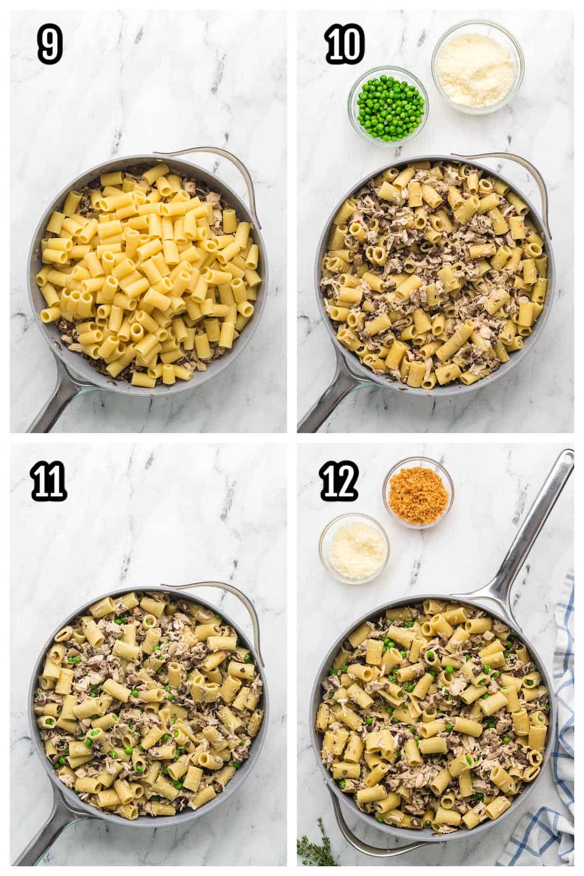 The third and final four steps to making the creamy chicken tetrazzini recipe.