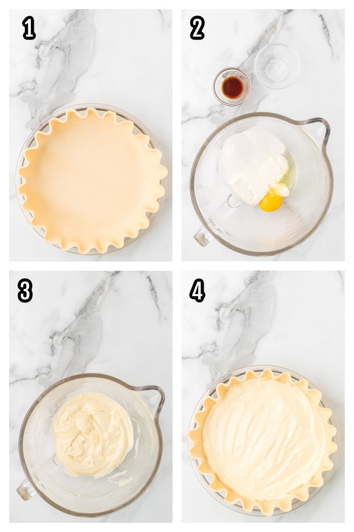 First four steps to making the layered cheesecake and pecan pie combination.