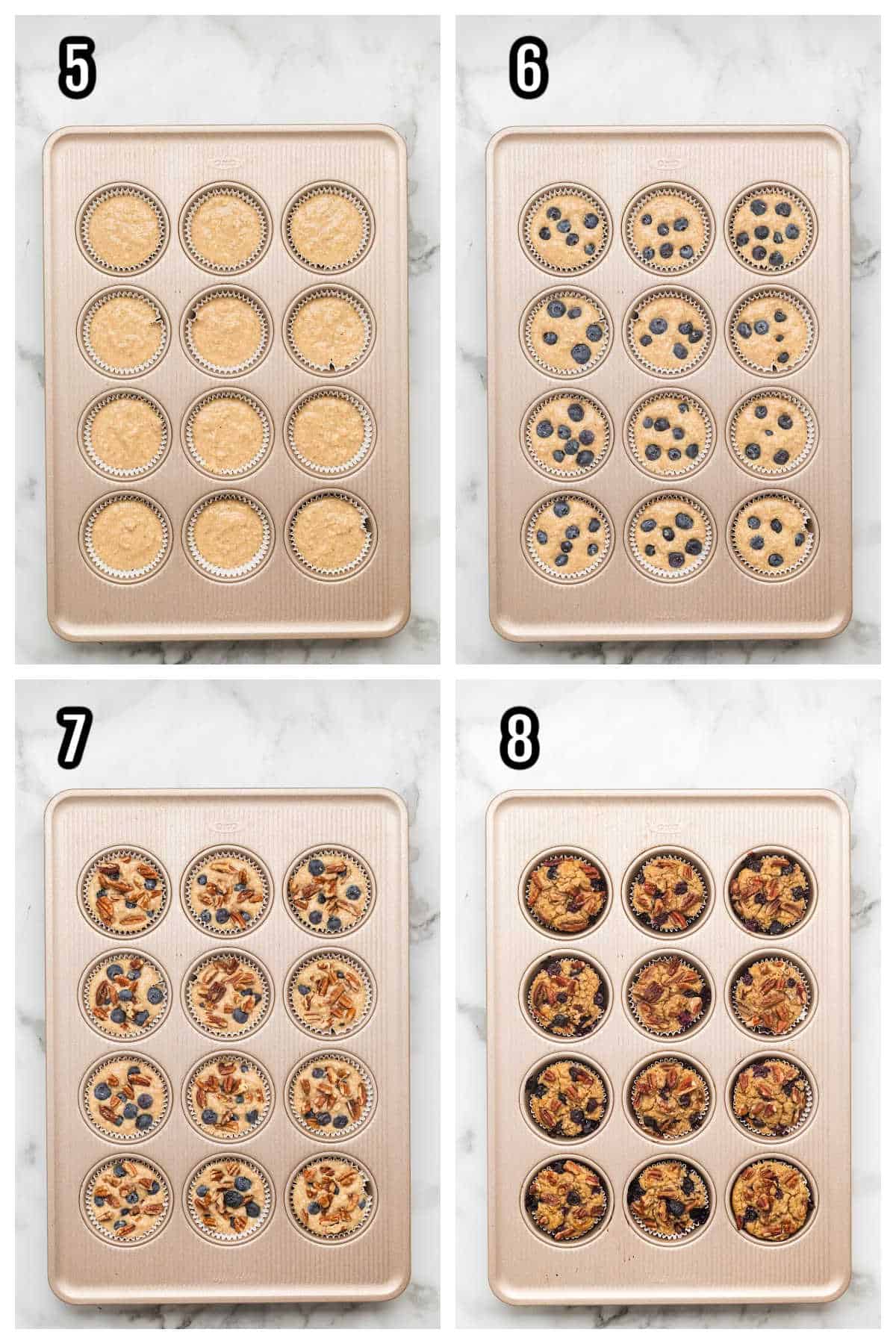 Steps five through eight for the healthy Greek yogurt fruit muffins.