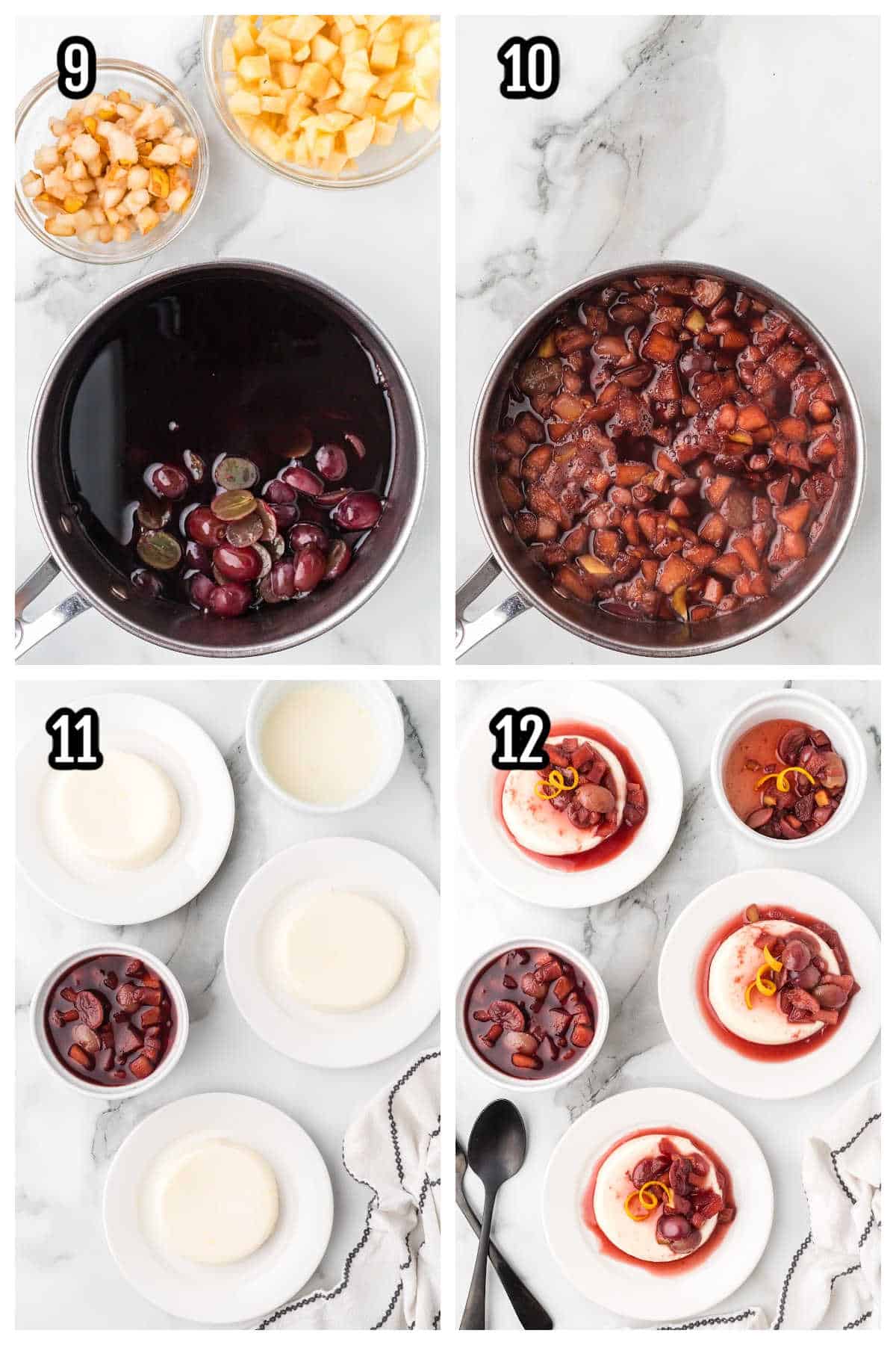 The last four steps to completing the panna cotta with fall fruit recipe.