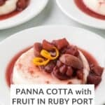 Apple, pear, and grape compote in a cinnamon-scented ruby port sauce.